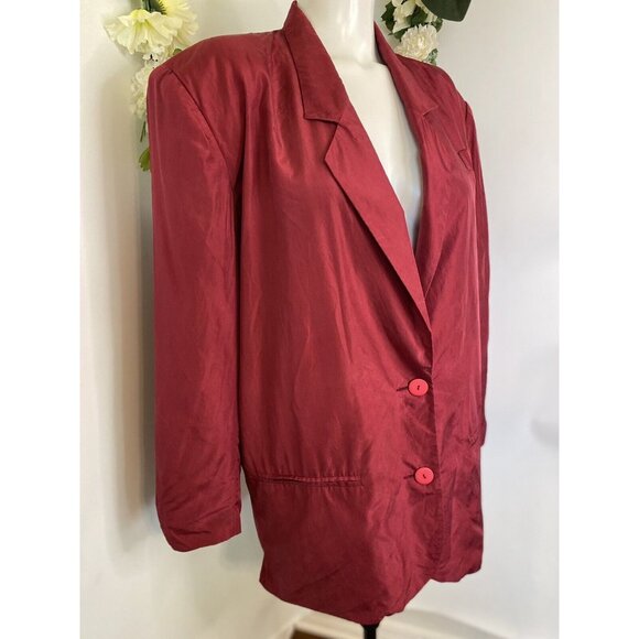 Vintage Anna and Frank 1980’s Silk Blazer Top Cranverry Red Size M Oversized EUC - Picture 14 of 16